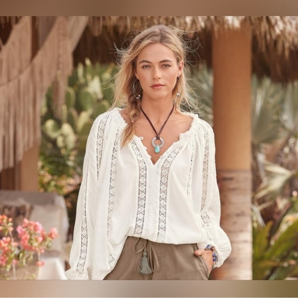 Sundance Tops - Sundance Ivory Lace Peasant Blouse Boho Romantic Crochet Trim Poet Top Size S‎